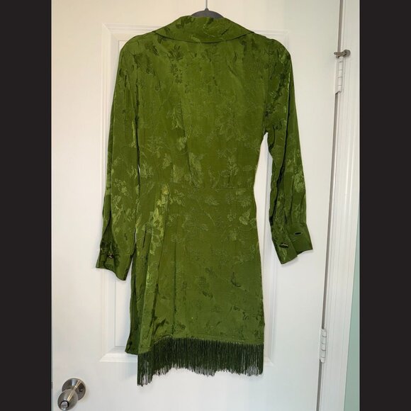ZARA Green Jacquard Wrap Dress with Fringe Hem Size M - Picture 2 of 2